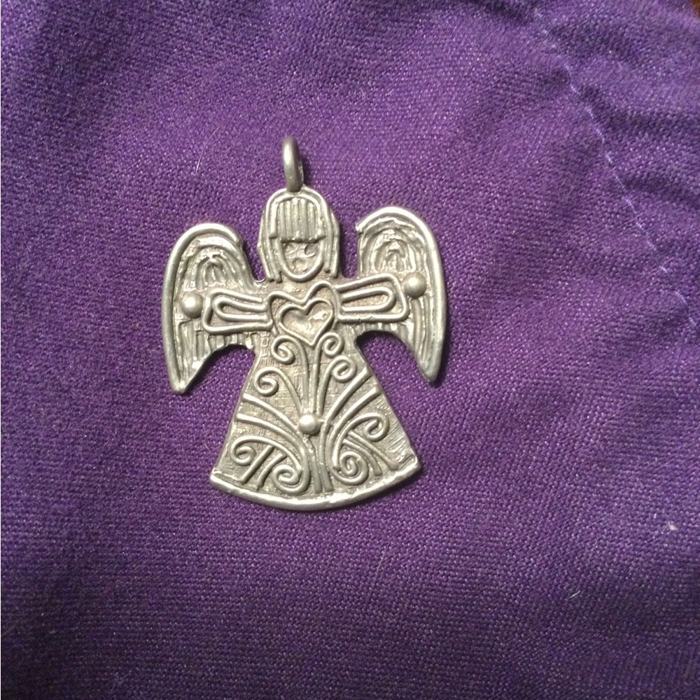 Signed MARCIE Pewter Angel with Heart Pendant for Necklace.